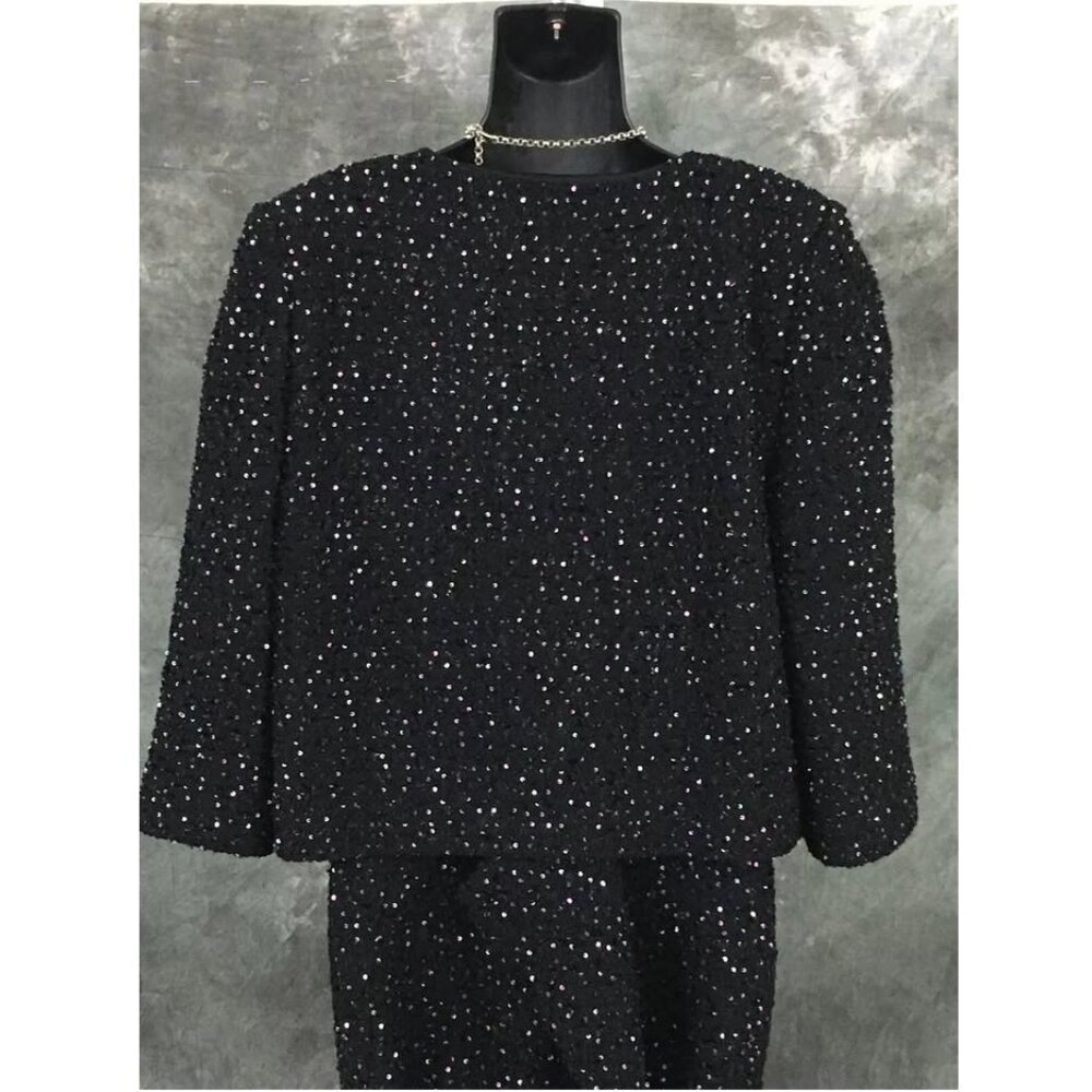 NEW BEAUTIFUL St John knit Black multi sequin embellished jacket skirt suit 12 - Picture 5 of 7